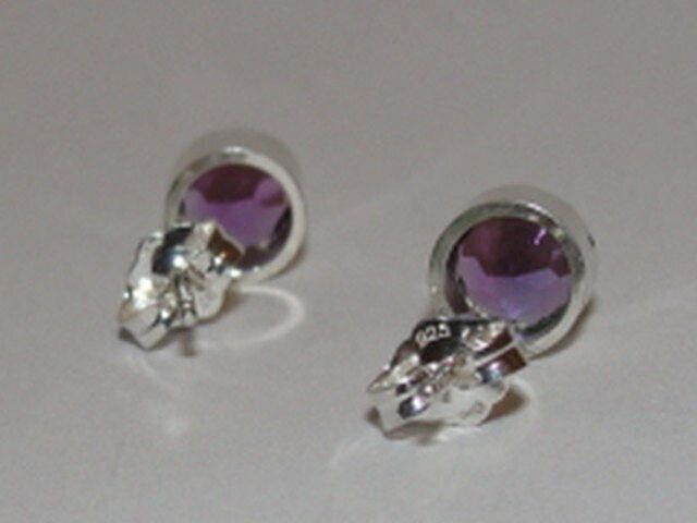 Handmade Sterling Silver Faceted Amethyst Bezel Set Earrings Size ONE SIZE - 3 Thumbnail