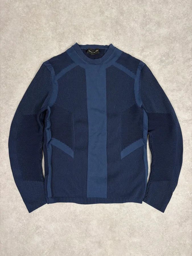 Emporio Armani AW2020 Emporio Armani Navy Modern Wave Wool Sweater Size S / US 4 / IT 40 - 1 Thumbnail