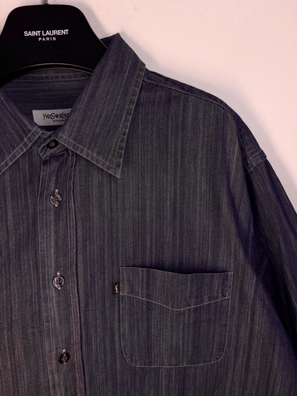 Yves Saint Laurent 🇮🇹 YSL Denim Shirt Rive Gauche Overshirt Button Up Collar Size US XL / EU 56 / 4 - 1 Thumbnail