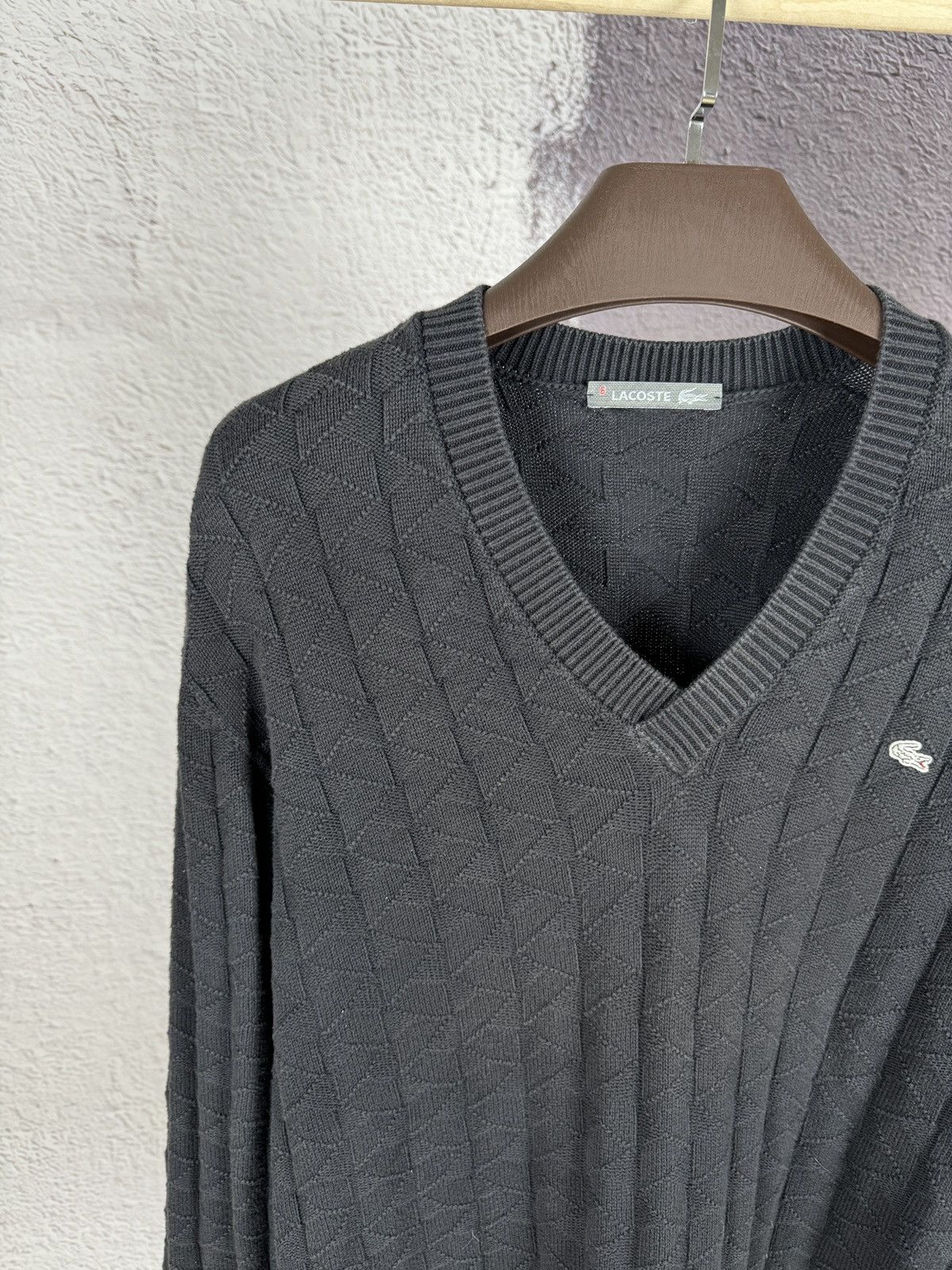Lacoste × Vintage Lacoste vintage v-neck black faded sweater grey label Size US XL / EU 56 / 4 - 3 Thumbnail