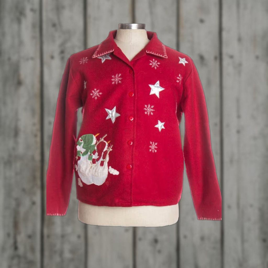 Vintage VINTAGE Take Two Red Wool Cardigan Shirt Mens Womens XL L Winter Christmas Snowflakes 1960s 1970s 80s 90s Size L / US 10 / IT 46 - 1 Preview