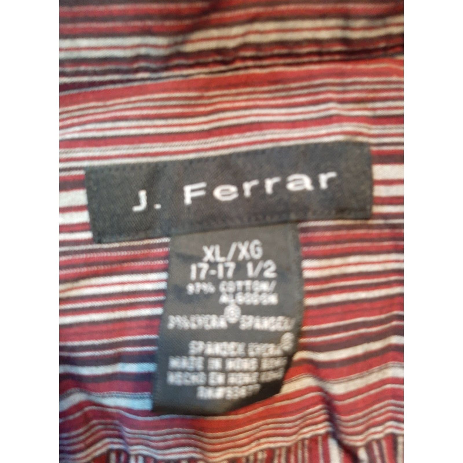 Vintage J. Ferrar Long Sleeve Shirt Mens Button-Down Striped Red XL 17-17 1/2 Regular Size Mens Size US XL / EU 56 / 4 - 3 Thumbnail