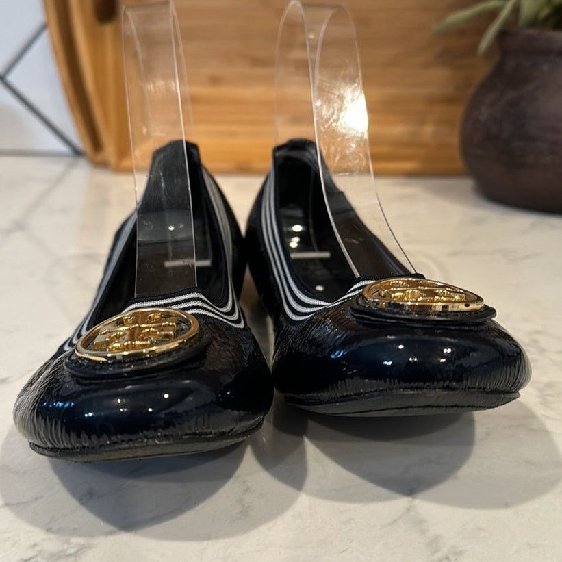 Tory Burch Tory Burch Navy Blue Patent Leather Croline Ballet Flats Size US 6.5 / IT 36.5 - 2 Thumbnail