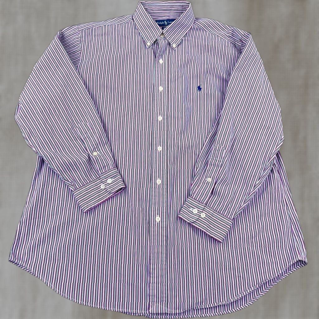 Polo Ralph Lauren Polo Ralph Lauren Shirt Men 17 34 XL Purple Button Up Striped Classic Fit Poplin Size US XL / EU 56 / 4 - 1 Thumbnail