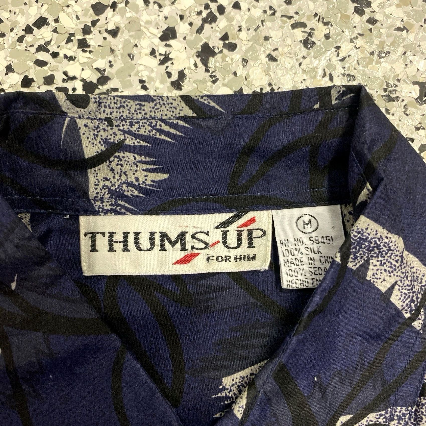 Vintage VINTAGE Thums Up For Him Shirt Button Up Silk Medium Blue Short Sleeve Disco Abstract Mens Size US M / EU 48-50 / 2 - 3 Thumbnail