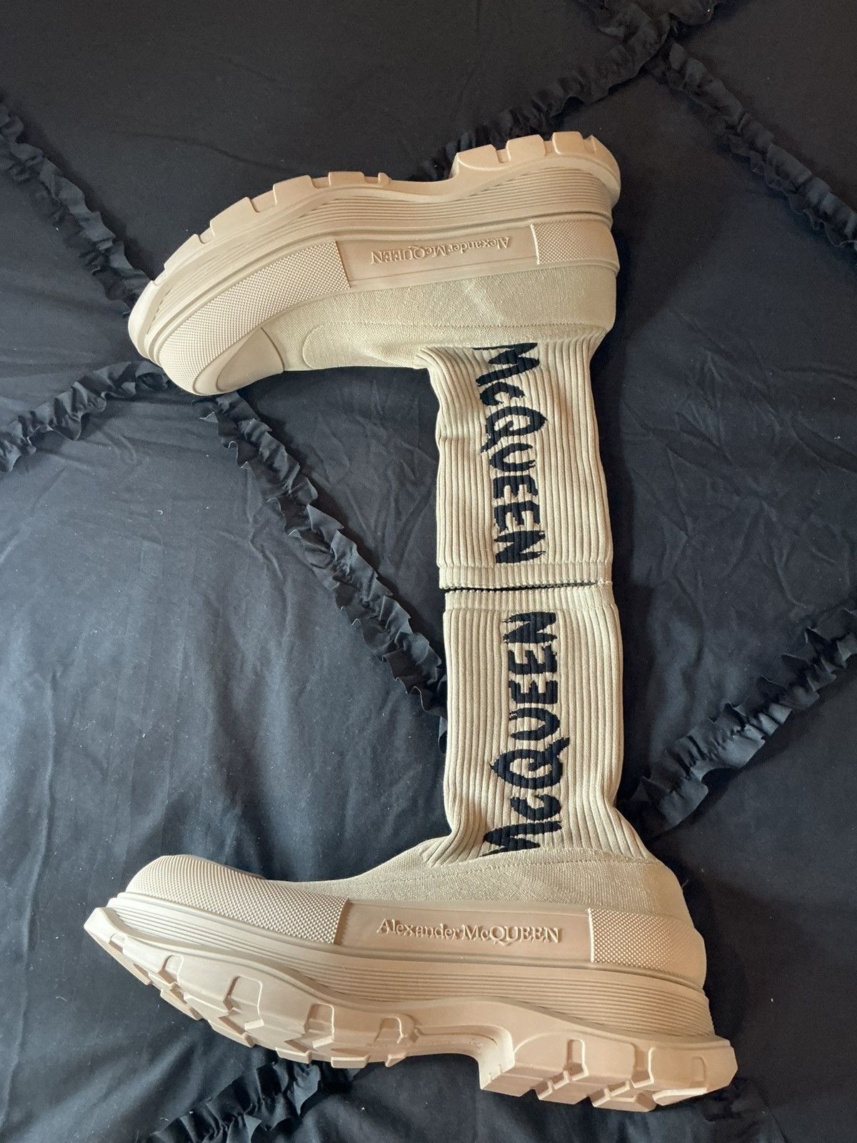 Alexander McQueen Alexander McQueen Tread Slick Sock Boots — Beige/Black Logo Size US 12 / EU 45 - 7 Thumbnail