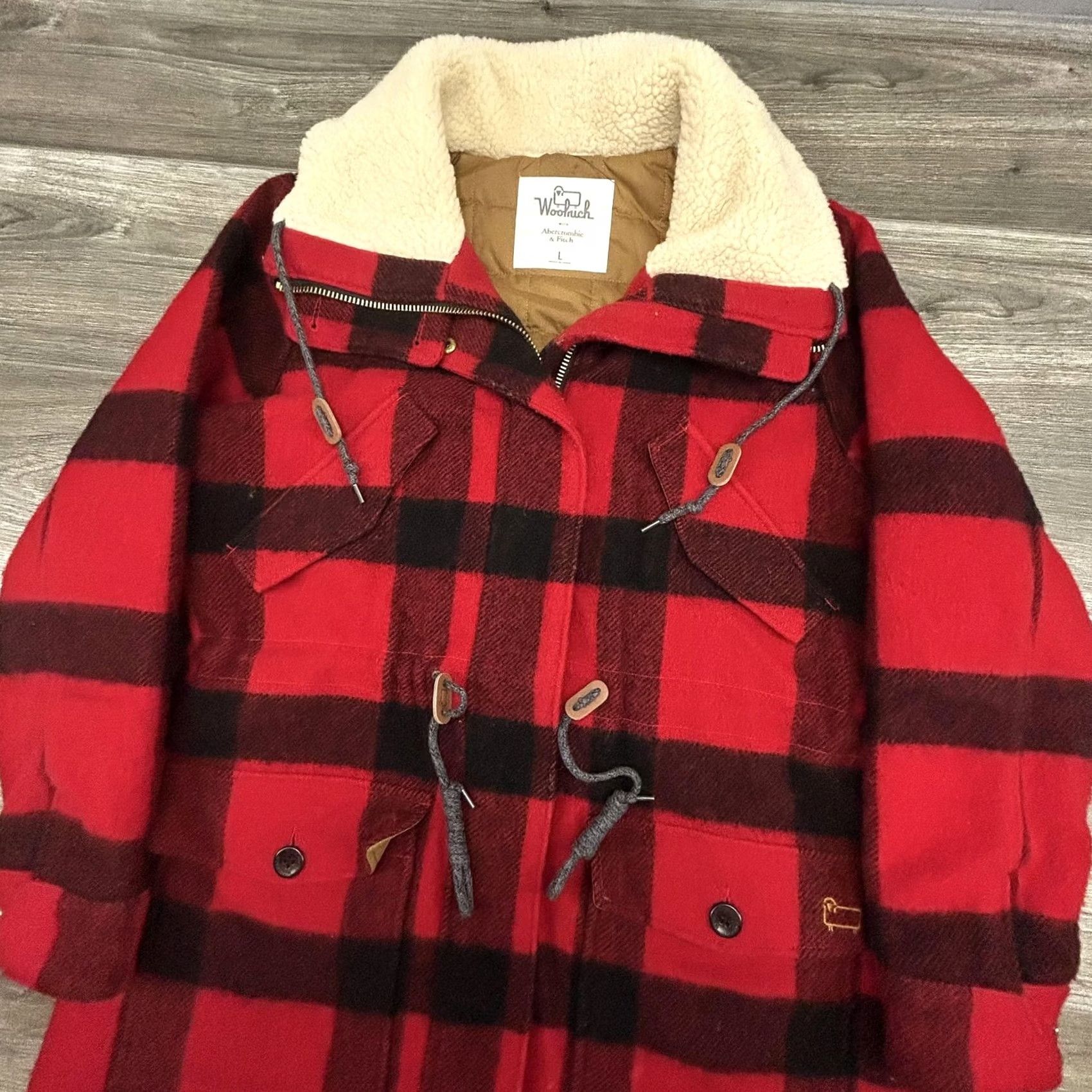 Vintage Woolrich Abercrombie & Fitch Coat Womens Large Red Buffalo Plaid Wool Parka Size L / US 10 / IT 46 - 7 Thumbnail