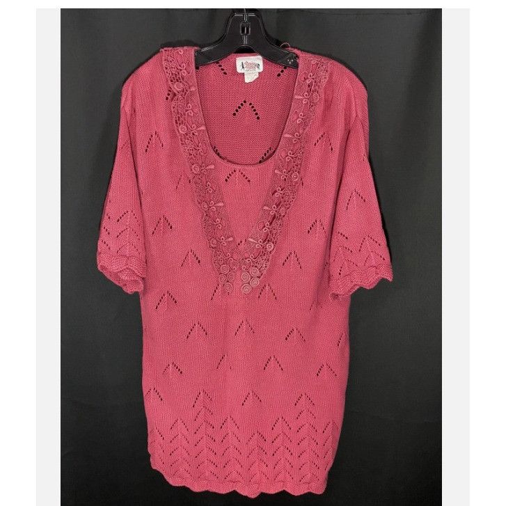 Other VTG 70s Long Sweater Grandma Sz 16 Bright Lights USA Pink fl Size XXL / US 16-18 / IT 52-54 - 2 Thumbnail
