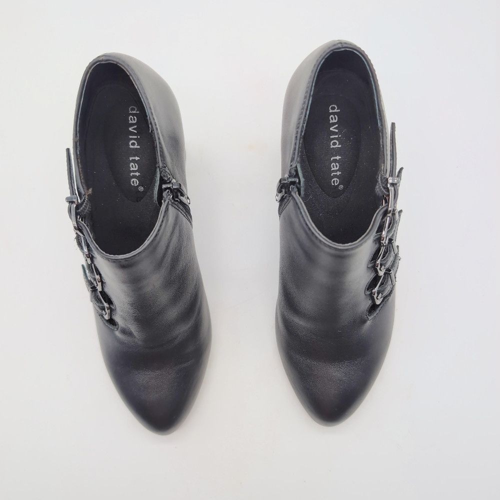 Designer Chic David Tate Black Pause Leather Block Heel Shooties Boo Size US 4 / IT 34 - 3 Thumbnail