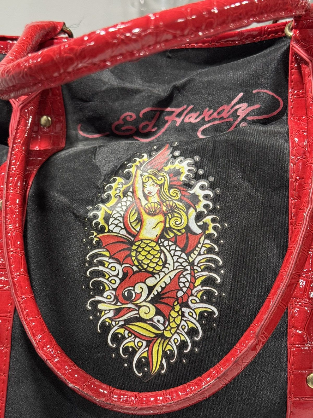 Ed Hardy Ed Hardy Mermaid Tattoo Tote Bag Black Red Y2K 2000s Size ONE SIZE - 6 Thumbnail