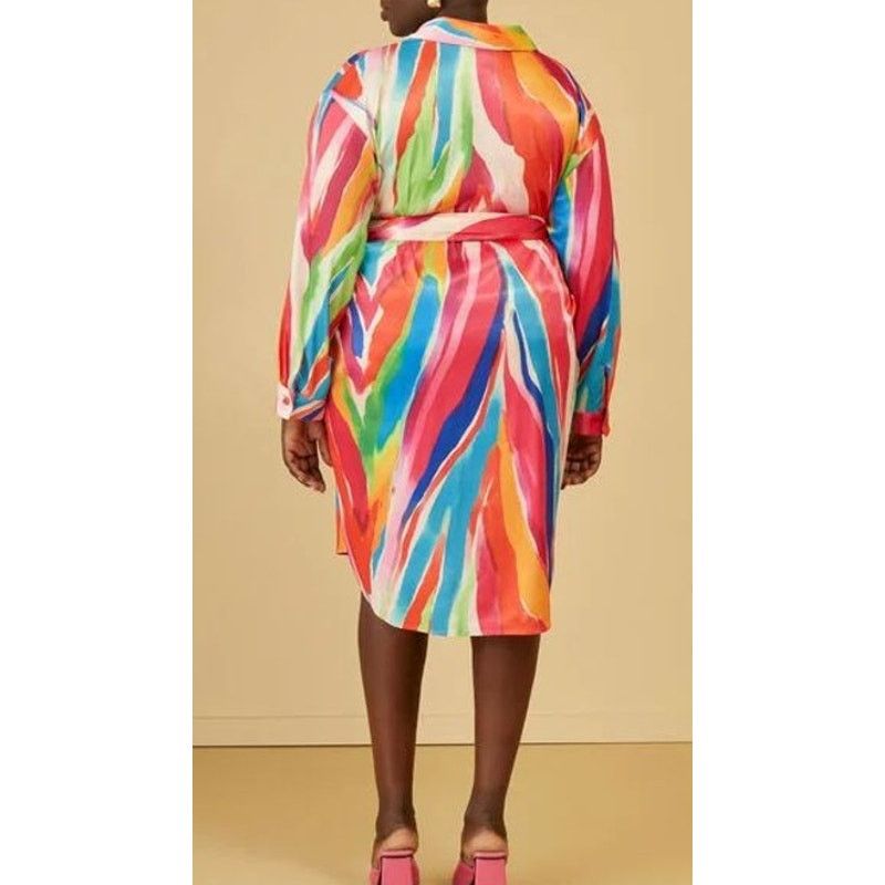 Other PLUS Size 22/24 Women’s Watercolor Satin Shirtdress | NWT Size 3XL / US 20-22 - 2 Thumbnail