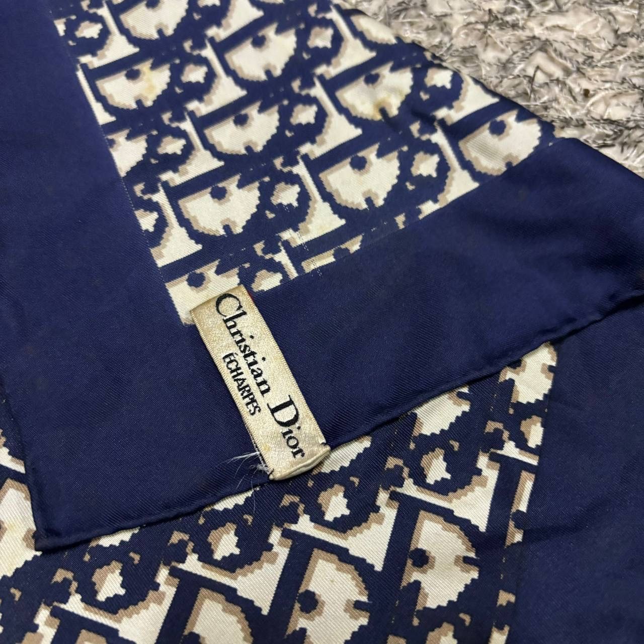 Christian Dior Monsieur Vtg Christian Dior Trotter Monogram Silk Scarf Navy Blue Size ONE SIZE - 5 Thumbnail