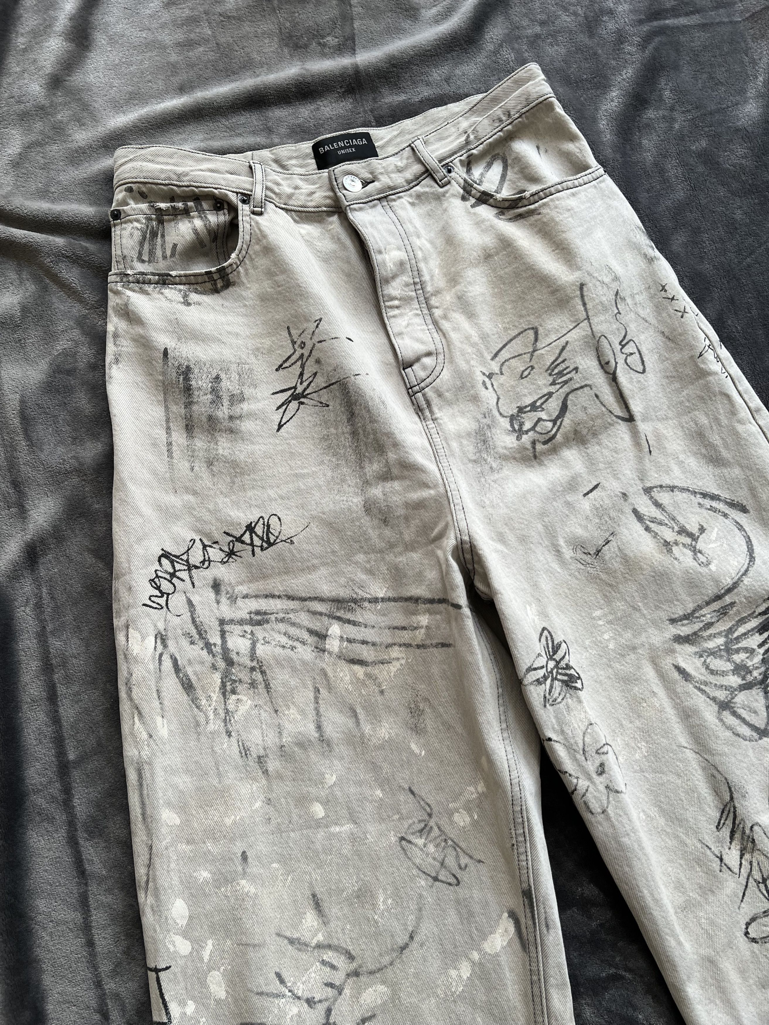 Balenciaga Balenciaga Graffiti Jeans White/Cream Size US 32 / EU 48 - 3 Thumbnail