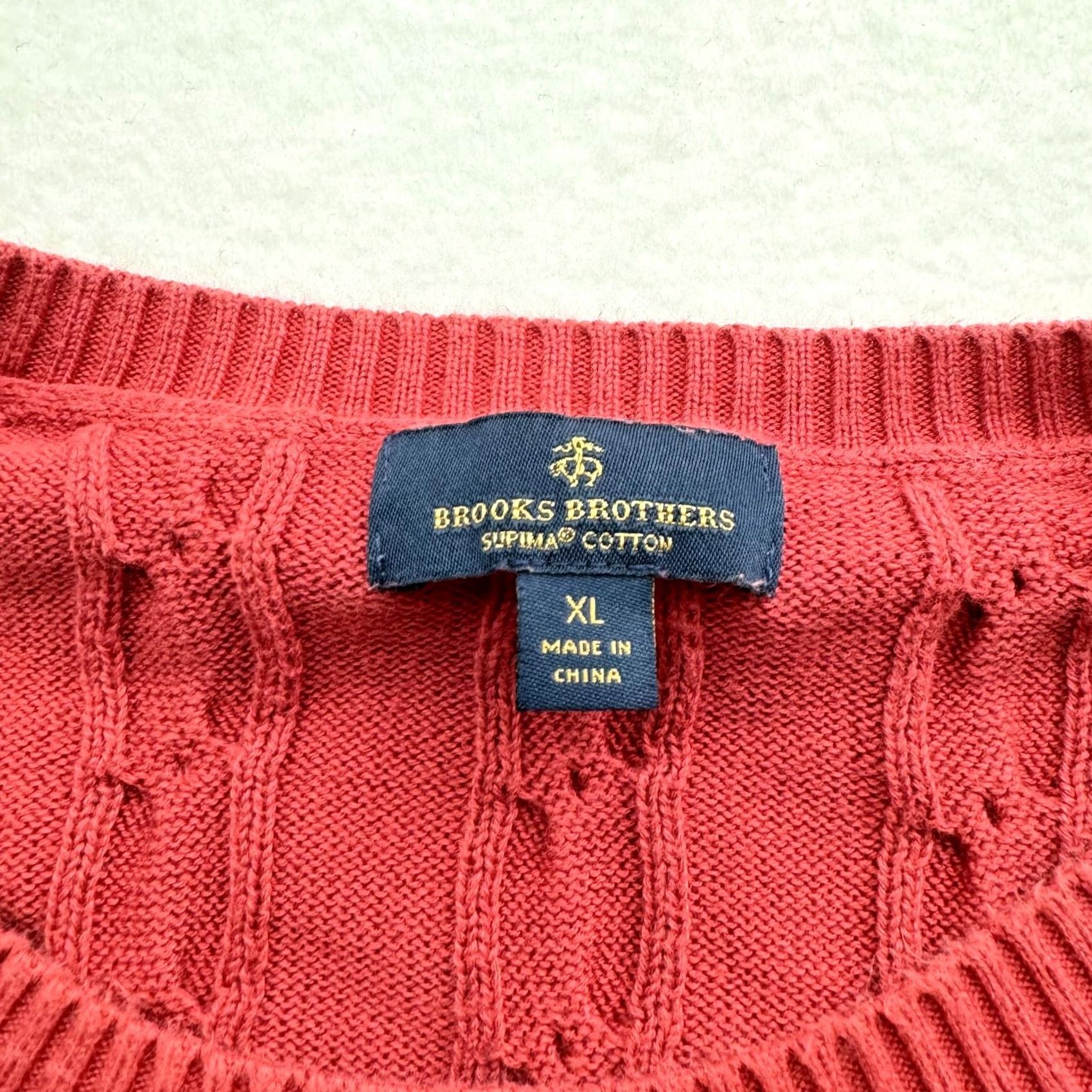Brooks Brothers VINTAGE Brooks Brothers Men's XL Cable Knit Sweater Sweatshirt 90s Supima Cotton Red Crew Neck Pullover Knit Size US XL / EU 56 / 4 - 3 Thumbnail