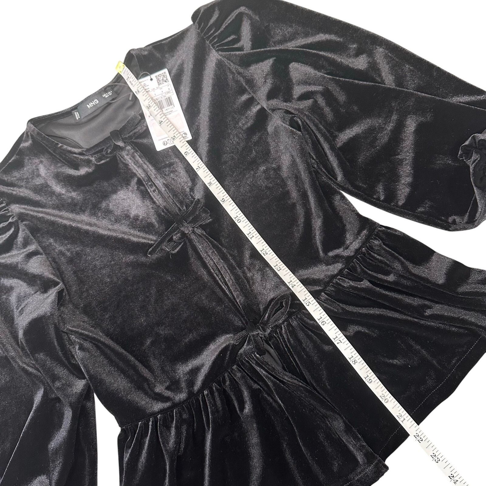 Mango MANGO Women's Bows Detail Velvet Blouse Black Size S Size S / US 4 / IT 40 - 5 Thumbnail