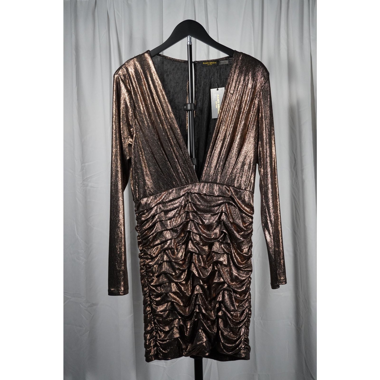 Ramy Brook Ramy Brook Willow Dress Bronze Metallic Mini - Long Sleeve Size L / US 10 / IT 46 - 1 Thumbnail