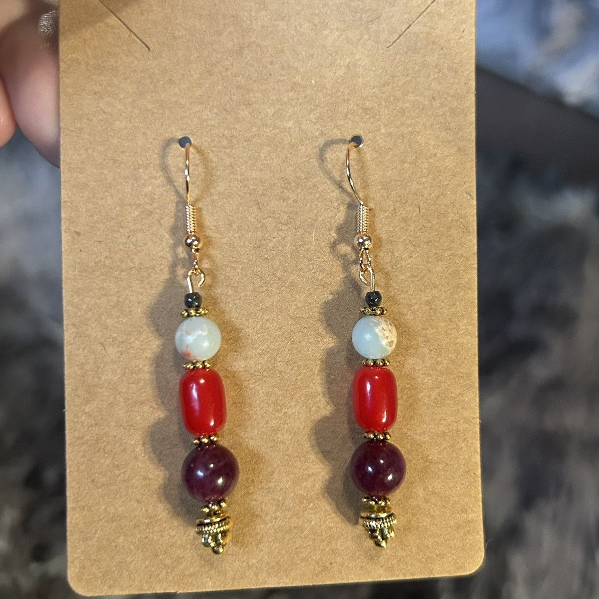 Handmade Handcrafted elegant genuine garnet agate earrings Size ONE SIZE - 2 Thumbnail