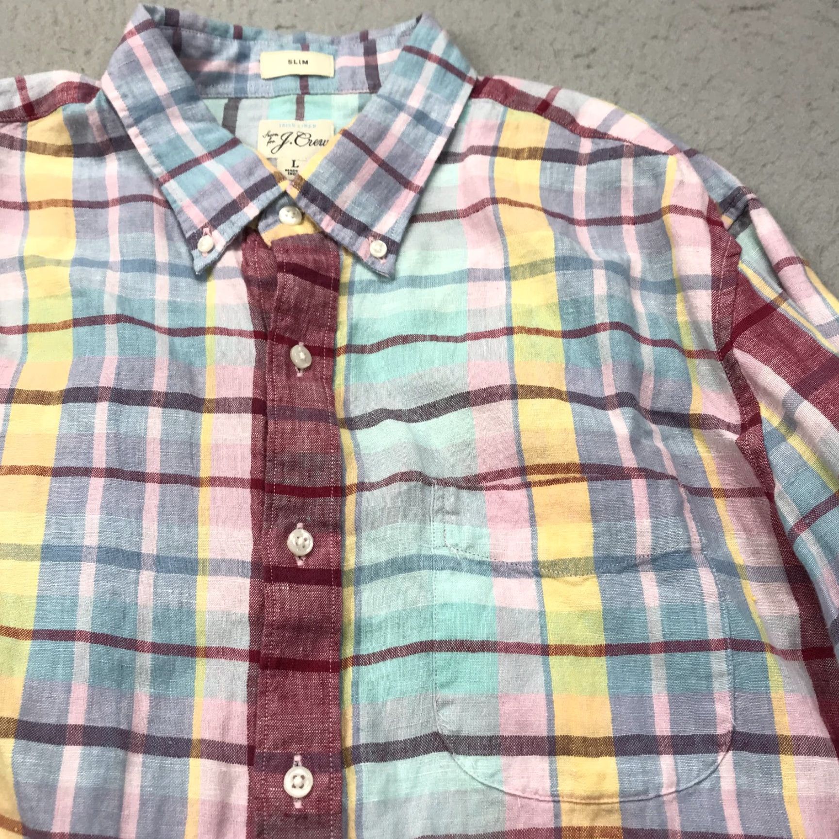 J.Crew J.CREW Shirt Mens Large Slim Colorful Plaid Irish Linen Button-Up Casual Size US L / EU 52-54 / 3 - 3 Thumbnail
