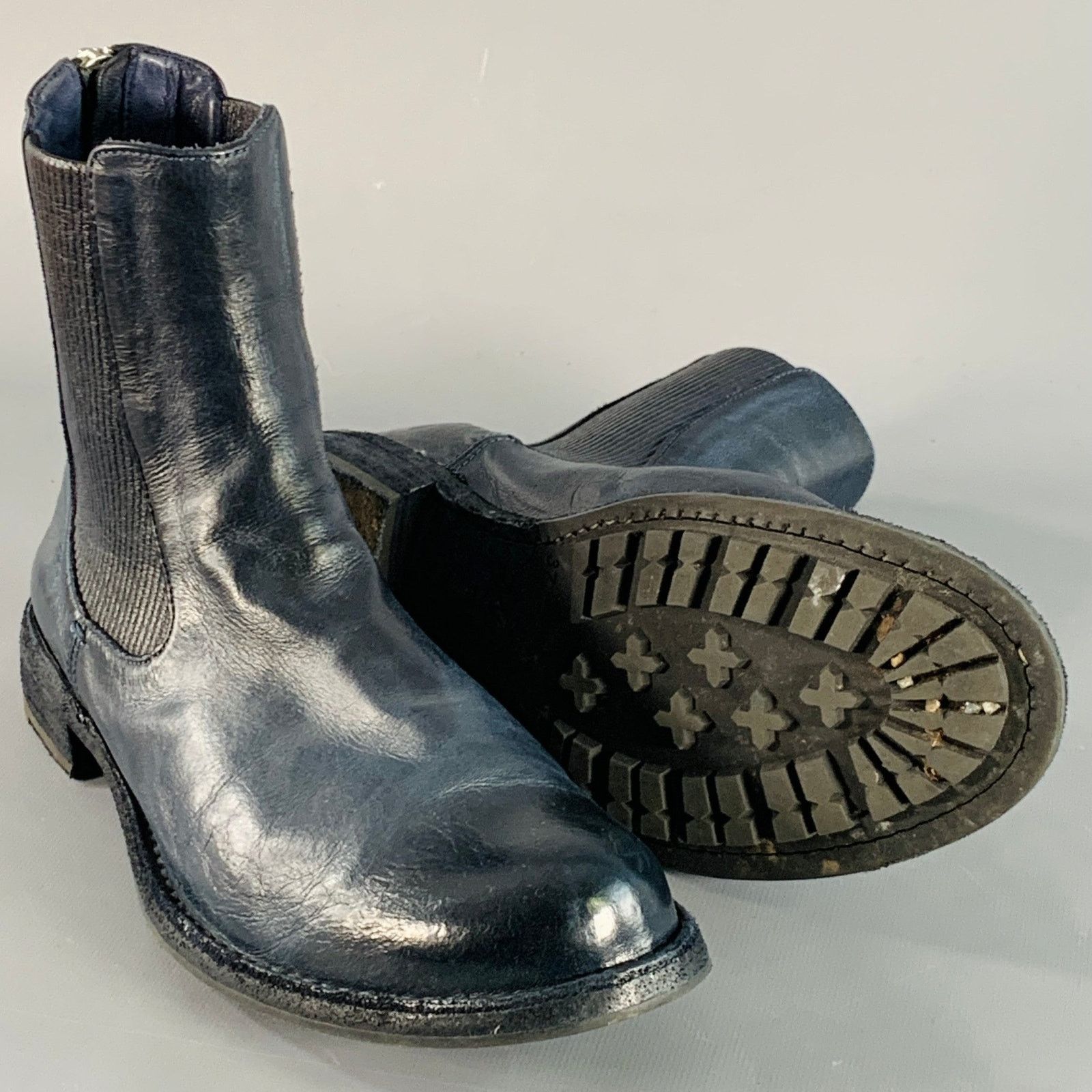 Officine Creative OFFICINE CREATIVE 7 Navy Antique Leather Ankle Chelsea Boots Size US 7 / IT 37 - 5 Thumbnail