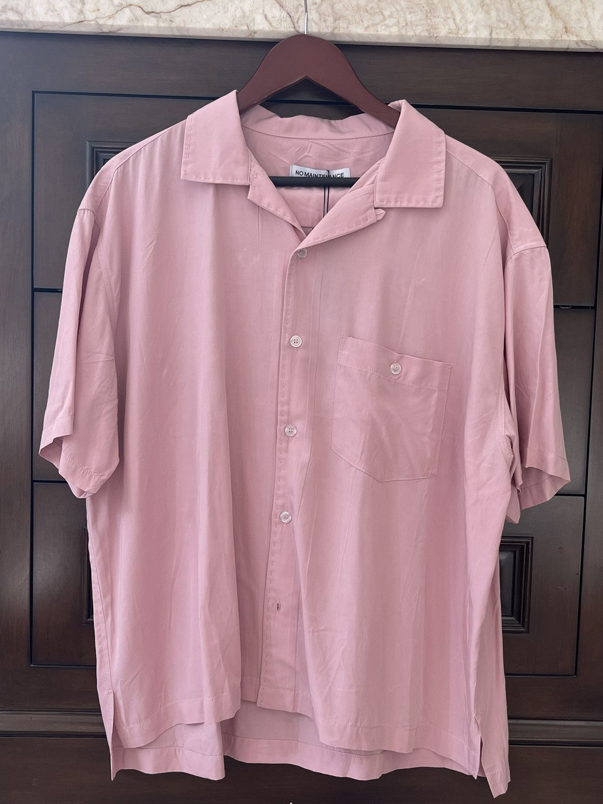 image of No Maintenance Rose Rayon Hand-Stitched Camp Collar Shirt in Pink, Men's (Size Large)