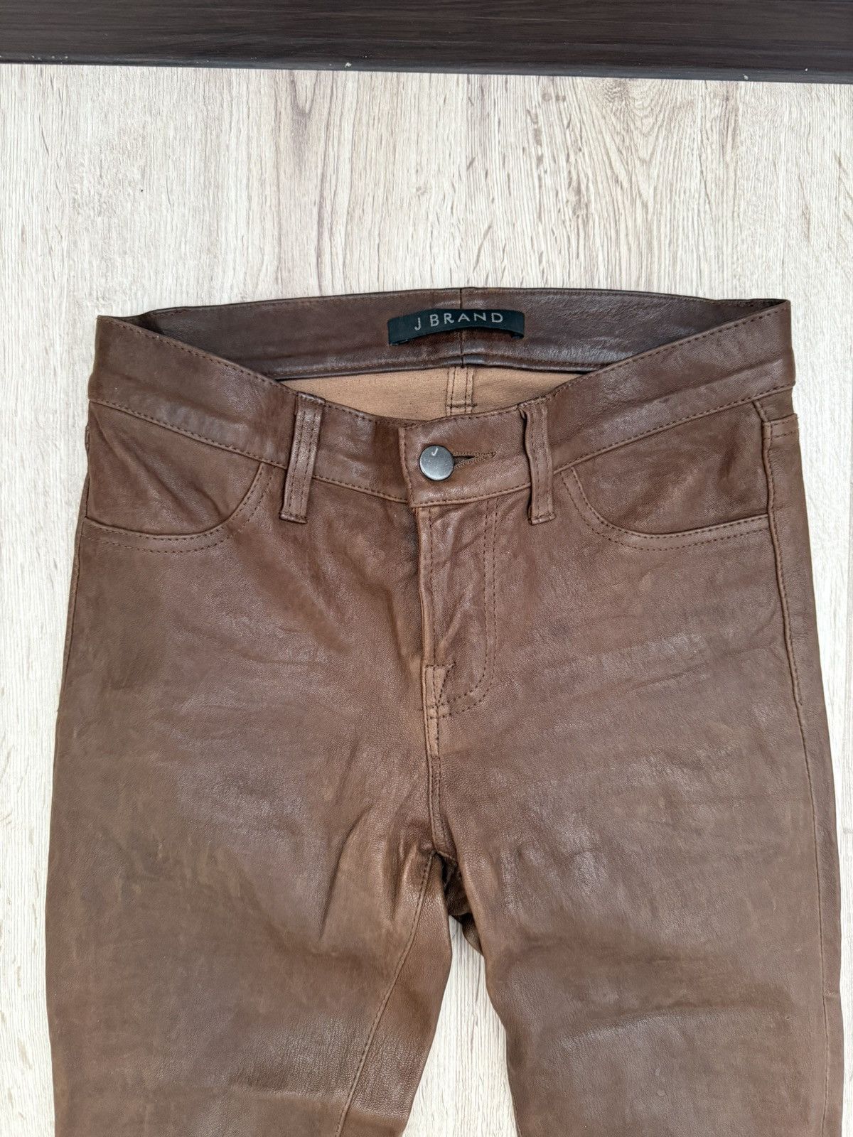 J Brand J Brand Brown Stretch Lamb Leather Zip Pants Size 25 Size 25" / US 0 / IT 36 - 2 Thumbnail