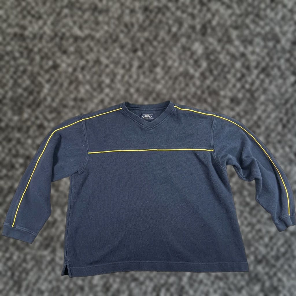 Vintage VTG Sonoma Pullover Sweater Mens XL Blue Striped Knit V-Neck Long Sleeve Casua l All Seasons 90s Classic Vintage Size US XL / EU 56 / 4 - 1 Thumbnail