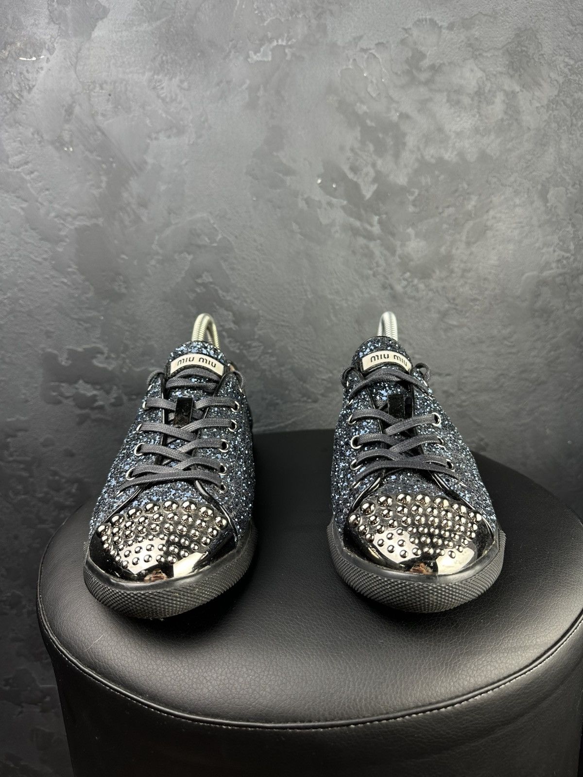 Miu Miu Miu Miu Glitter Dark Blue Studded Blue Trainer Sneakers Size US 10 / IT 40 - 4 Thumbnail