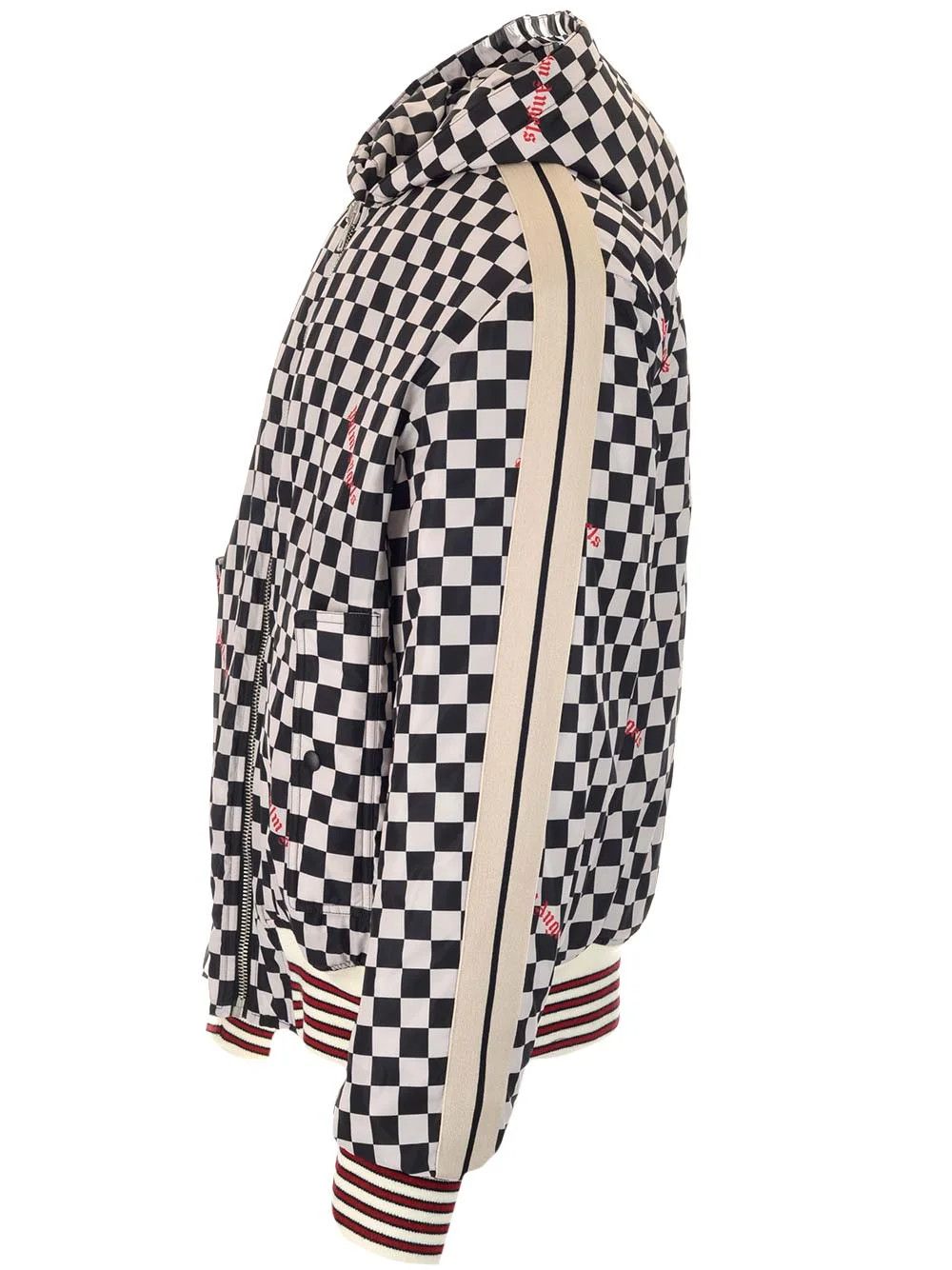 Palm Angels o1y0325 Logo Hooded Bomber Jacket in White/Black Size US L / EU 52-54 / 3 - 3 Thumbnail