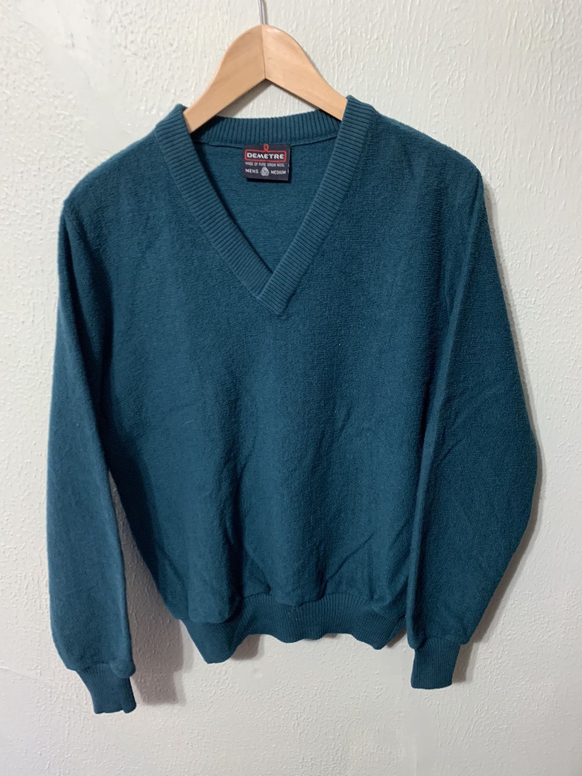 Vintage Vintage Teal Solid V Neck Knit Sweater Size US M / EU 48-50 / 2 - 1 Thumbnail