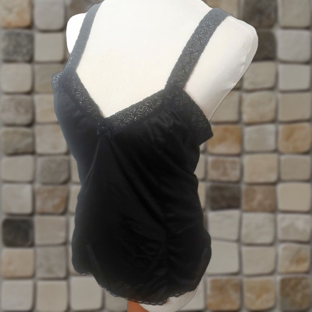 melin VINTAGE Mel-Lin Women's Camisole Lace Nylon Undershirt 1980s Black L Retro Cottagecore Size L / US 10 / IT 46 - 1 Thumbnail