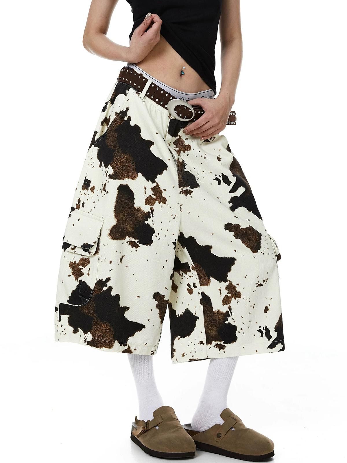 Other Cow-Print Camo Curved 7/8 Wide-Leg Jorts Shorts Size US 30 / EU 46 - 4 Thumbnail