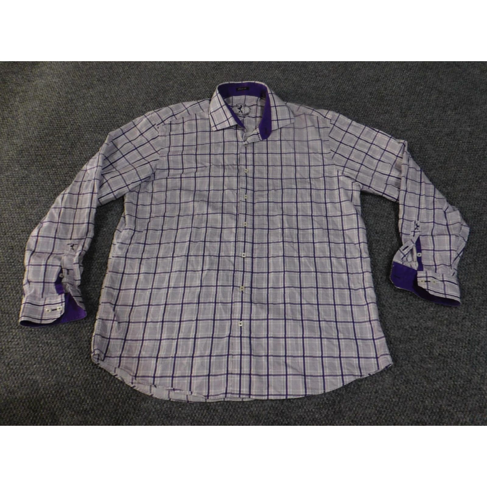 BUGATCHI Bugatchi Shirt Mens 2XL Purple White Plaid Classic Fit Long Sleeve Button Up Dress Shirt Size 48R - 2 Thumbnail