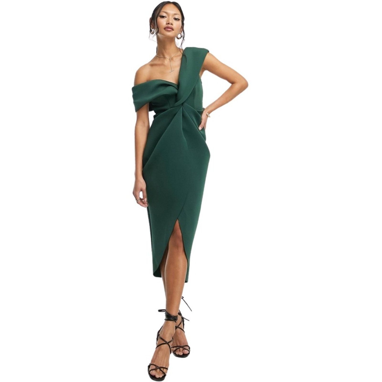 Asos NWT ASOS Design Off Shoulder Twist Front Midi Dress Size M / US 6-8 / IT 42-44 - 2 Thumbnail