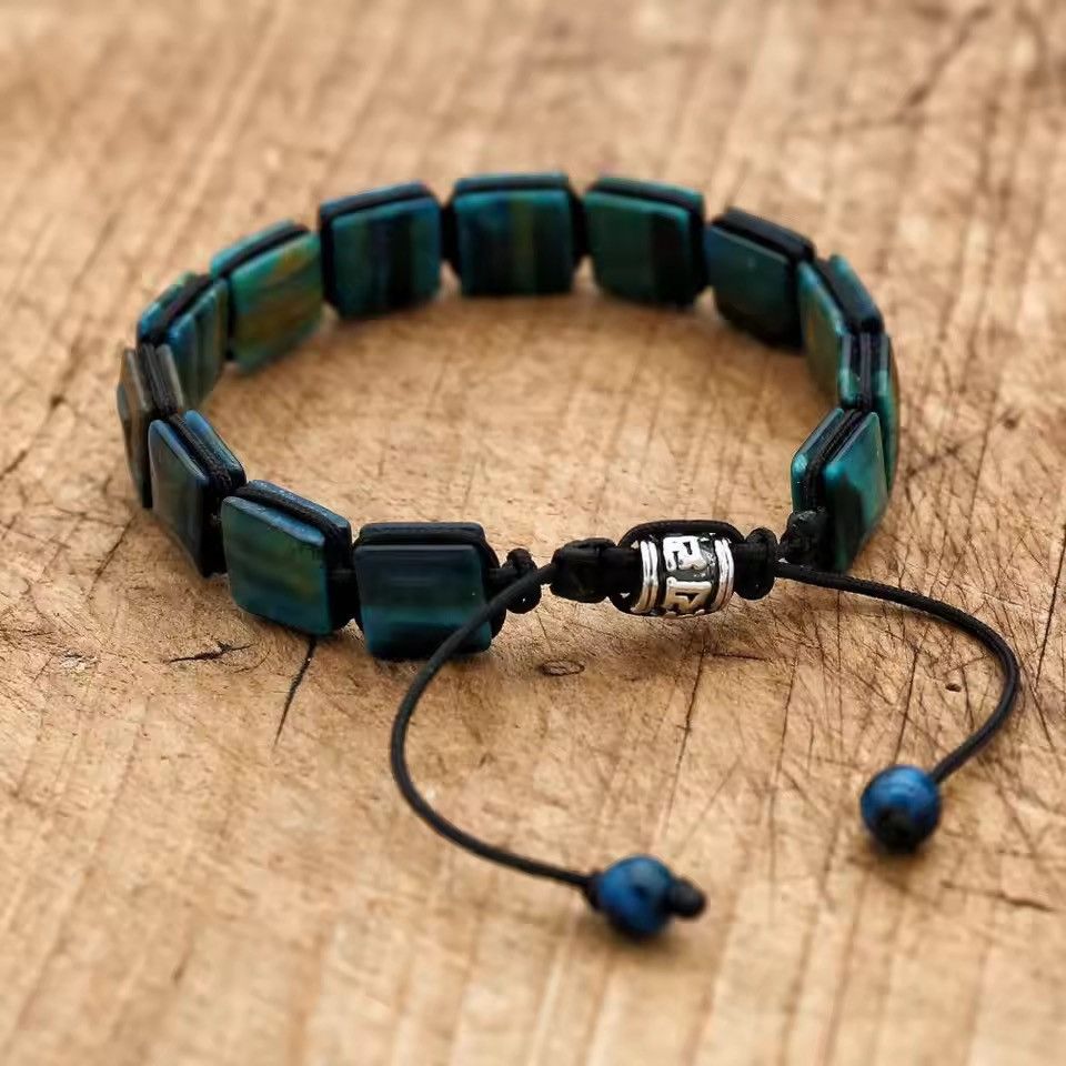 Handmade 10mm Square Tiger Eye Stone Beads Braided Bracelet Size ONE SIZE - 3 Thumbnail
