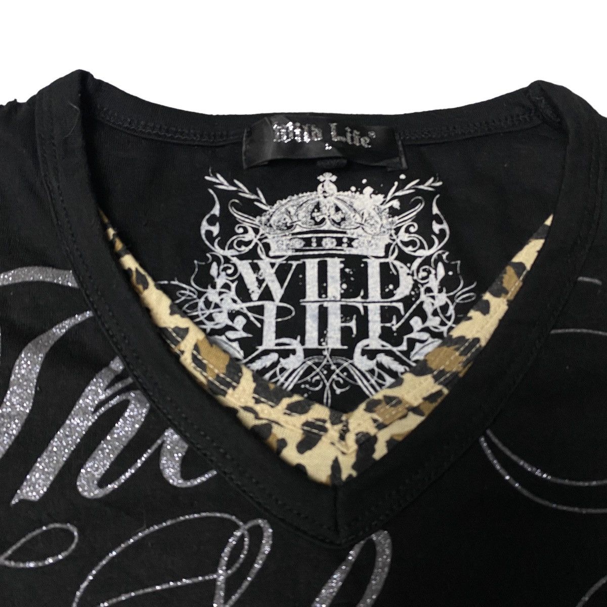 2000's Wild Life Double Layer Poem Skull Leopard Shirt