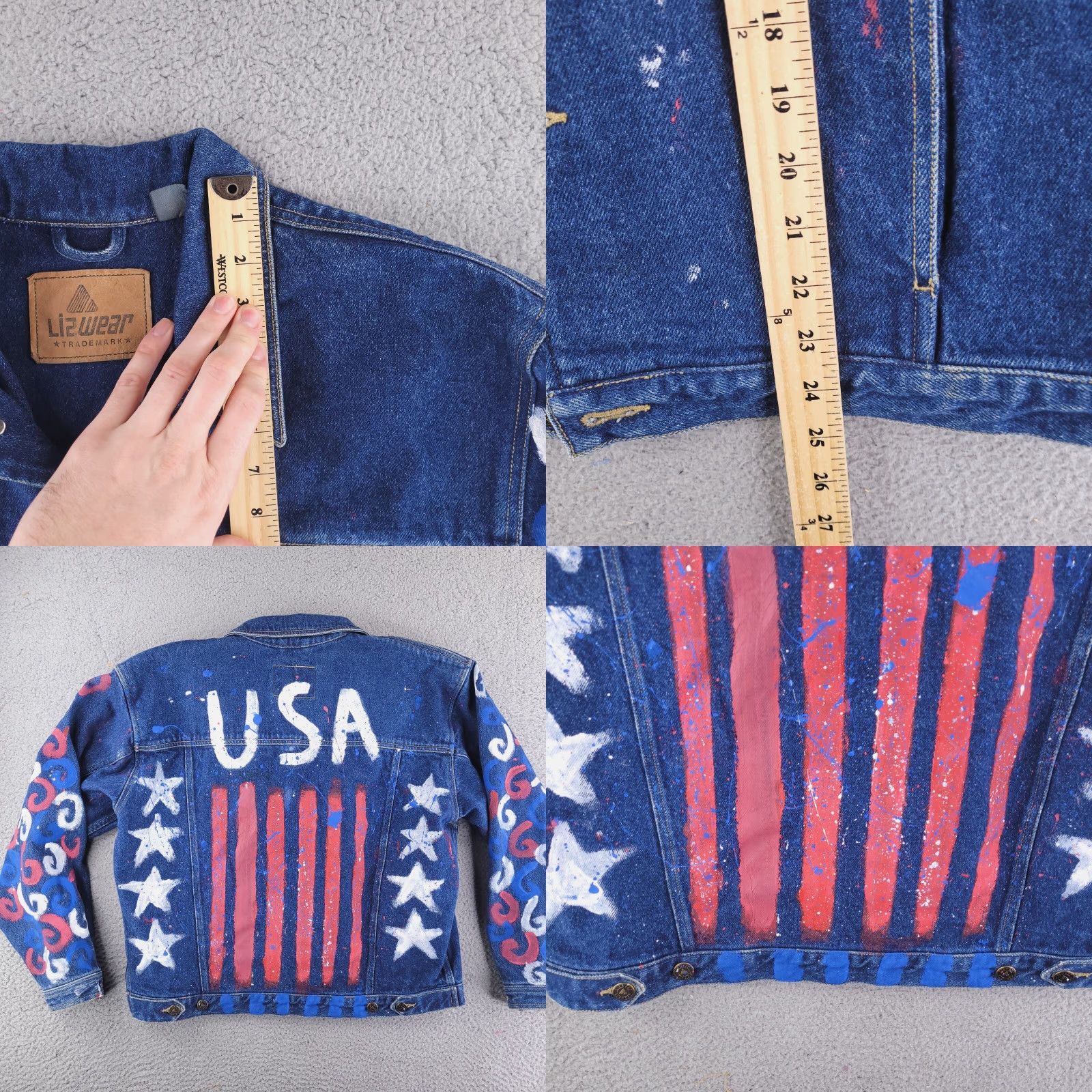 Liz Claiborne Liz Claiborne Jacket Womens 12 Blue Denim USA Flag Oversized Size 34" / US 12 / IT 48 - 8 Thumbnail