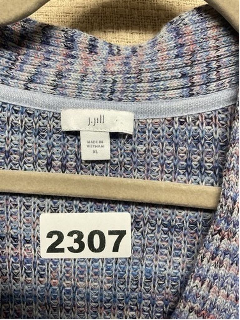 J. Jill J. Jill Blue Pointelle Cotton V-Neck Sweater Women XLarge Size XL / US 12-14 / IT 48-50 - 2 Thumbnail