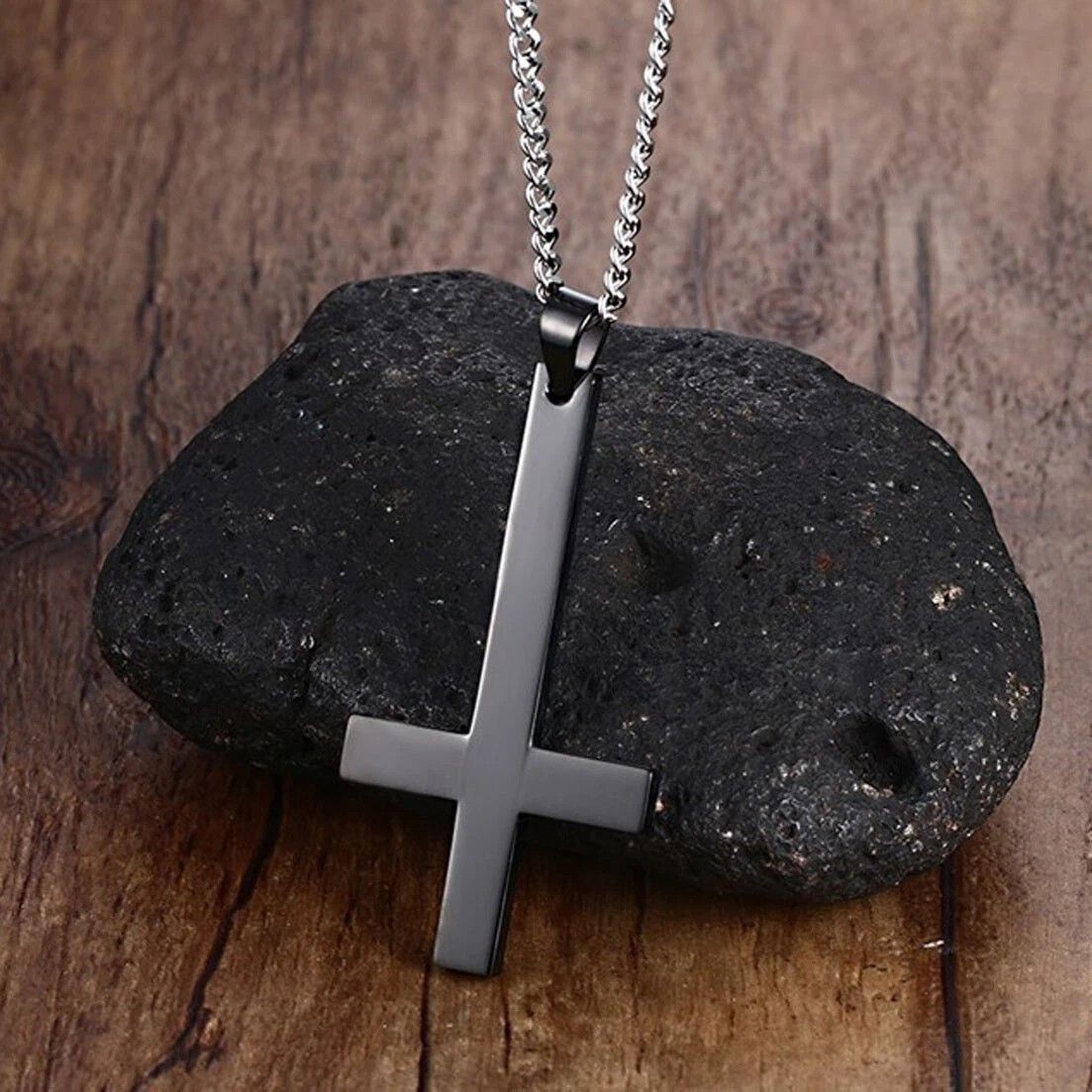 Other Black Saint Peter's Cross Necklace Inverted Stainless Steel Size ONE SIZE - 4 Thumbnail