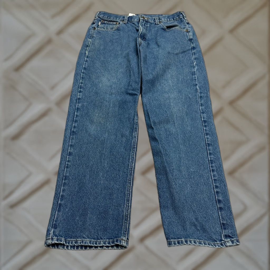 Carhartt Carhartt Jeans Mens 35x30 Denim Blue Medium Wash 29 Inseam Straight Leg Regular Fit 5-Pocket Cotton Denim Casual Button Zip USA Logo Vintage No Size US 35 - 1 Thumbnail