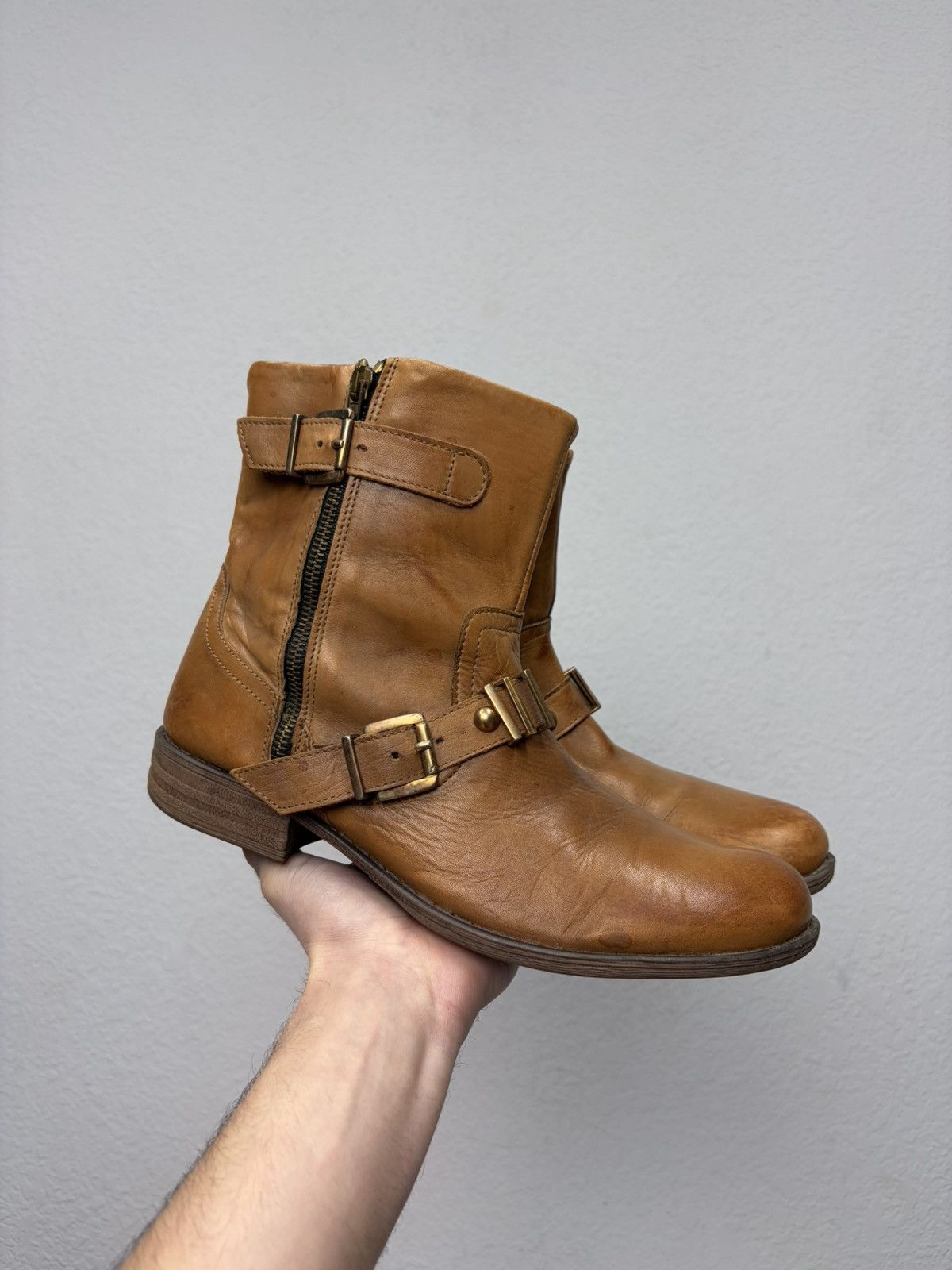 If Six Was Nine Vintage Italian AS 98 Heel Leather Airstep Skull Biker Boots Size US 8 / EU 41 - 2 Thumbnail