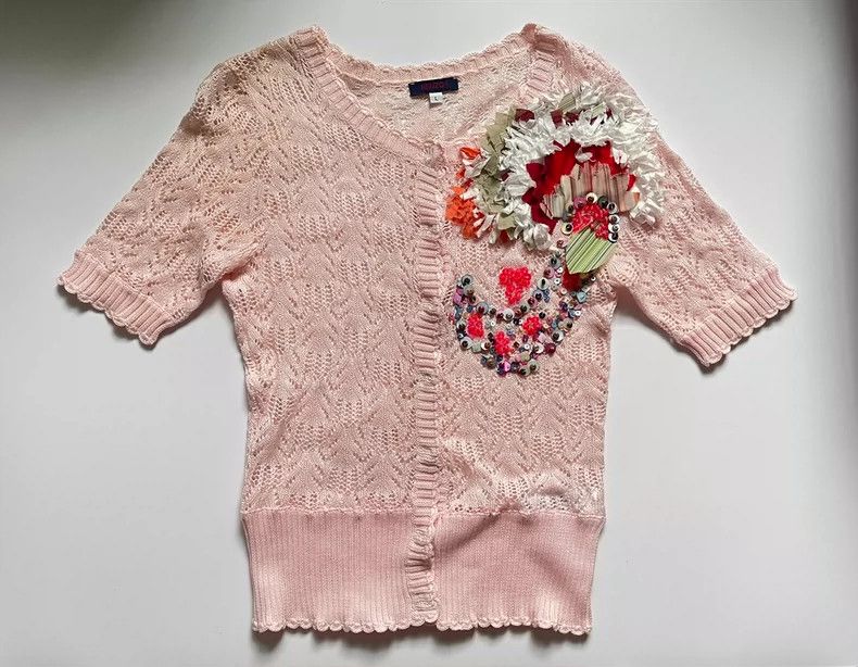 Kenzo KENZO Pink lace crochet sweater Size L / US 10 / IT 46 - 6 Thumbnail