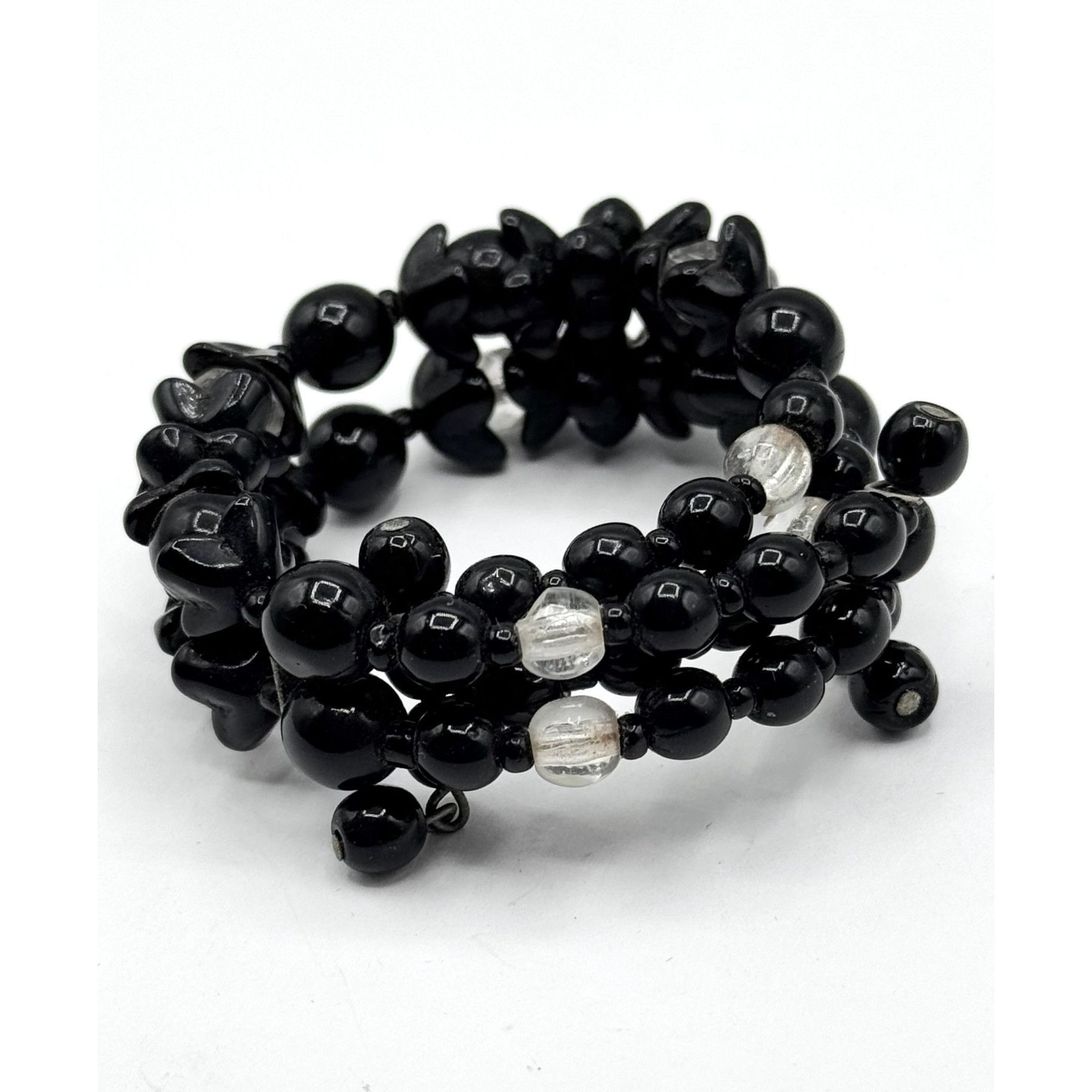 Vintage Vintage black glass beaded cuff bracelet Size ONE SIZE - 1 Thumbnail