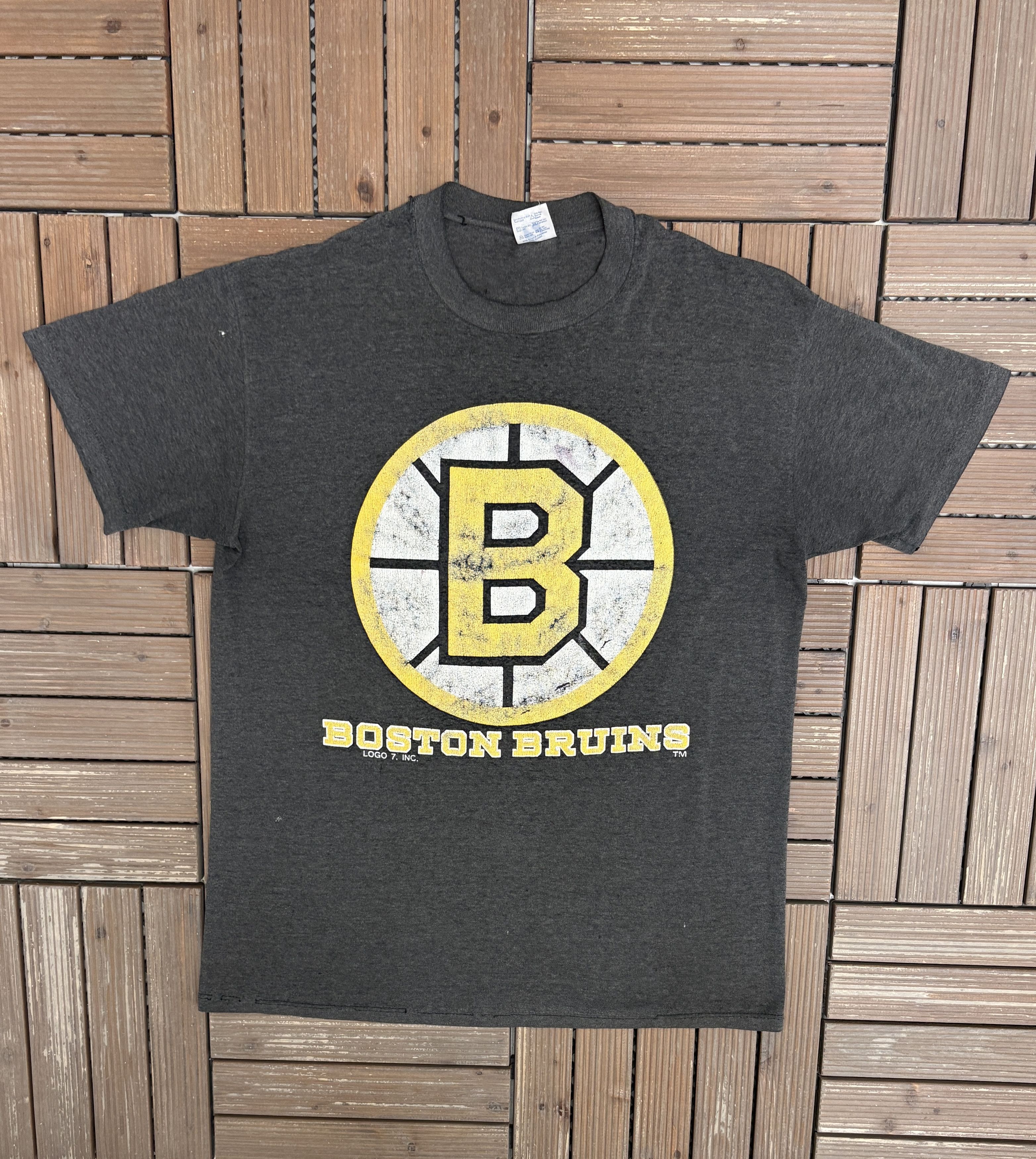 Logo 7 Boston Bruins Vintage Made in USA Grey T-Shirt Tee Size US XL / EU 56 / 4 - 1 Thumbnail