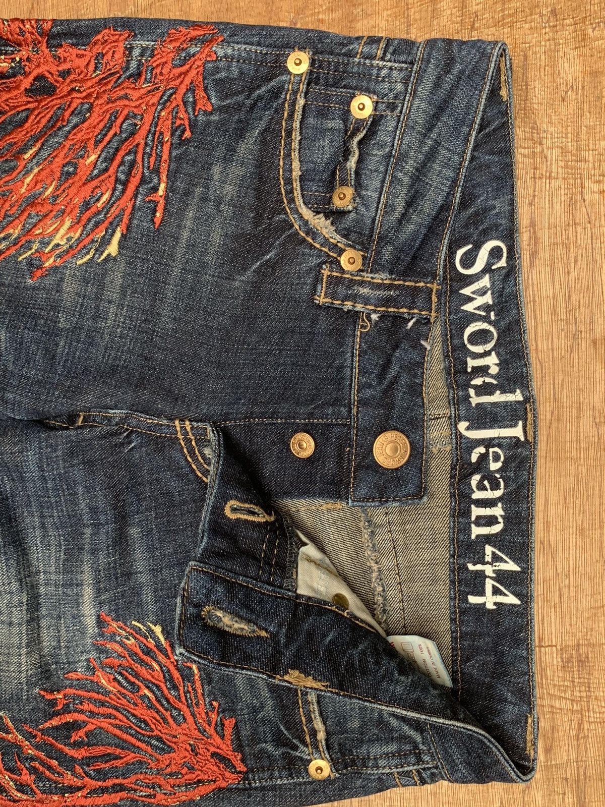 Japanese Brand Rare Sword Jean 44 Peace Embroidered Flare Denim Pants Size US 29 - 16 Thumbnail