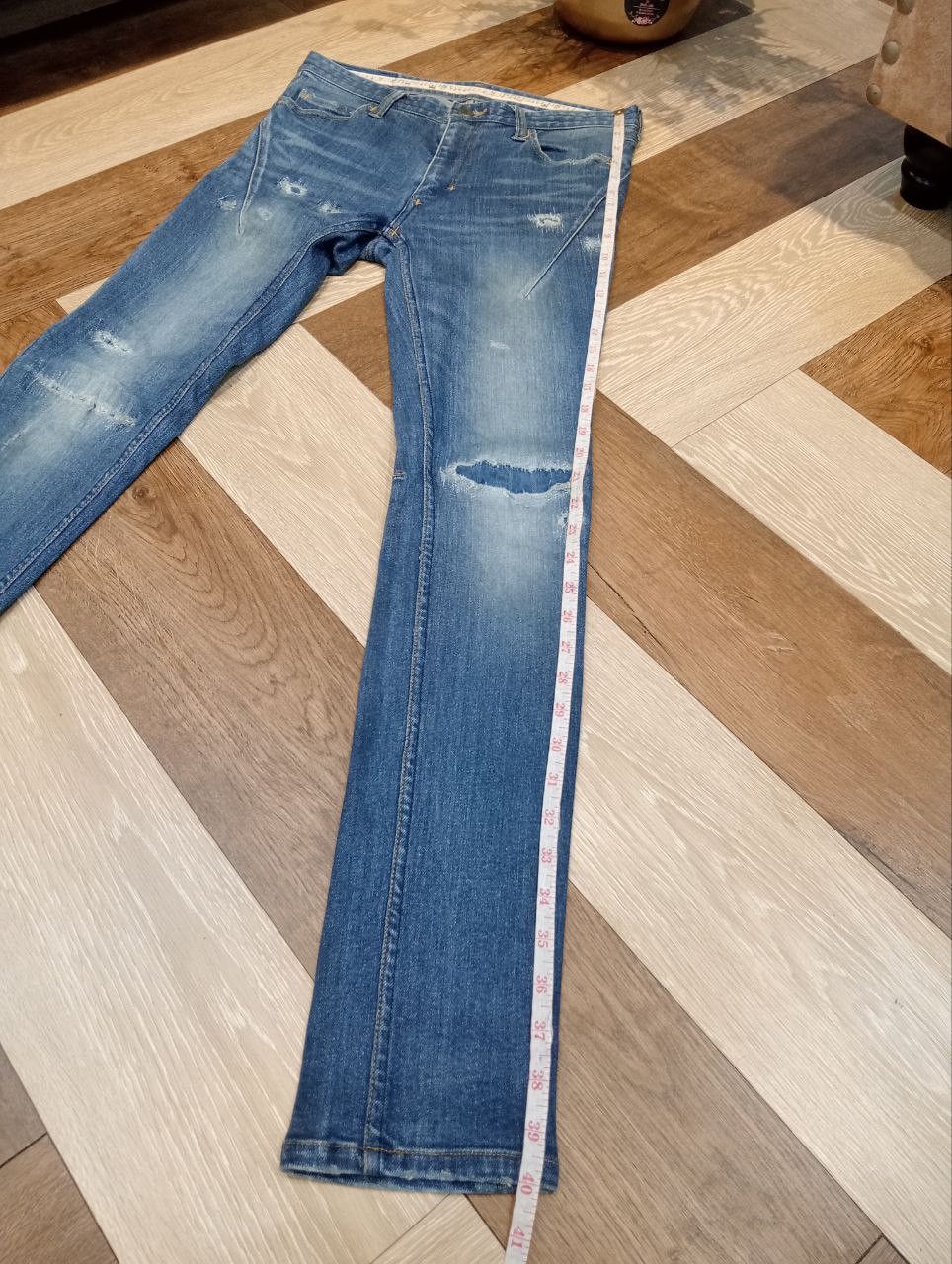 Number (N)ine NUMBER NINE X STUDIOUS BLUE DISTRESSED SKINNY STRETCH JEANS Size US 29 - 16 Thumbnail