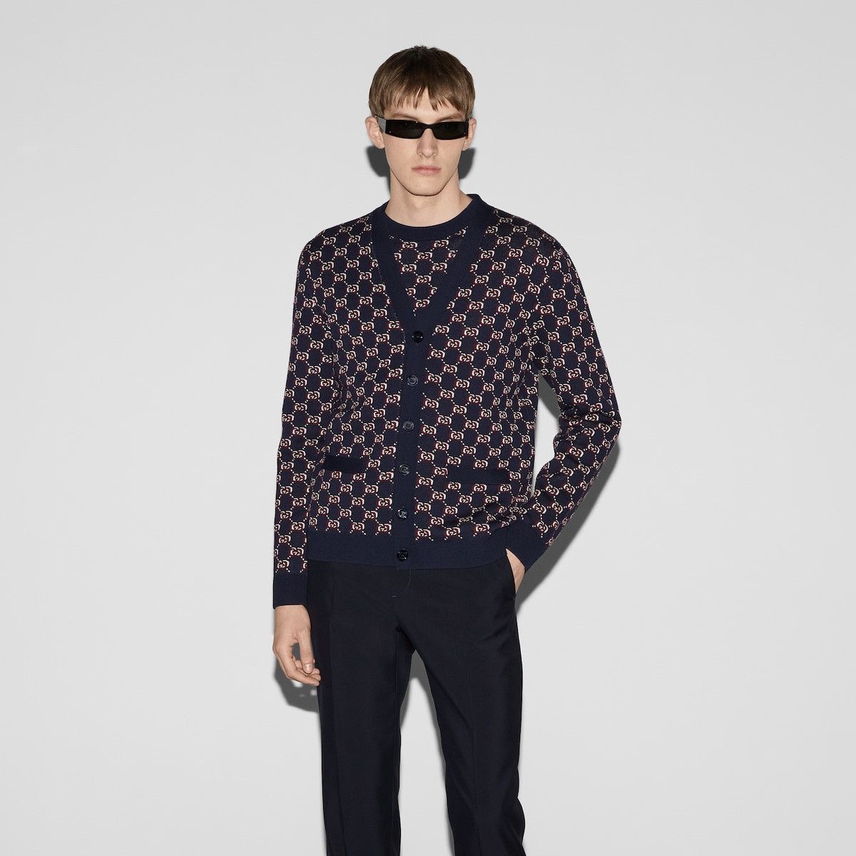o1s1wg110925 Wool Jacquard Cardigan With GG Shadow