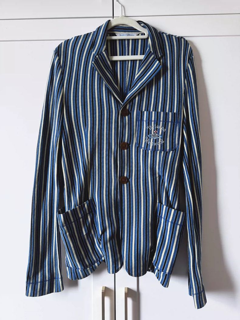Vivienne Westwood Vivienne Westwood Shiney big Logo suit blue striped suit Size S / US 4 / IT 40 - 2 Thumbnail