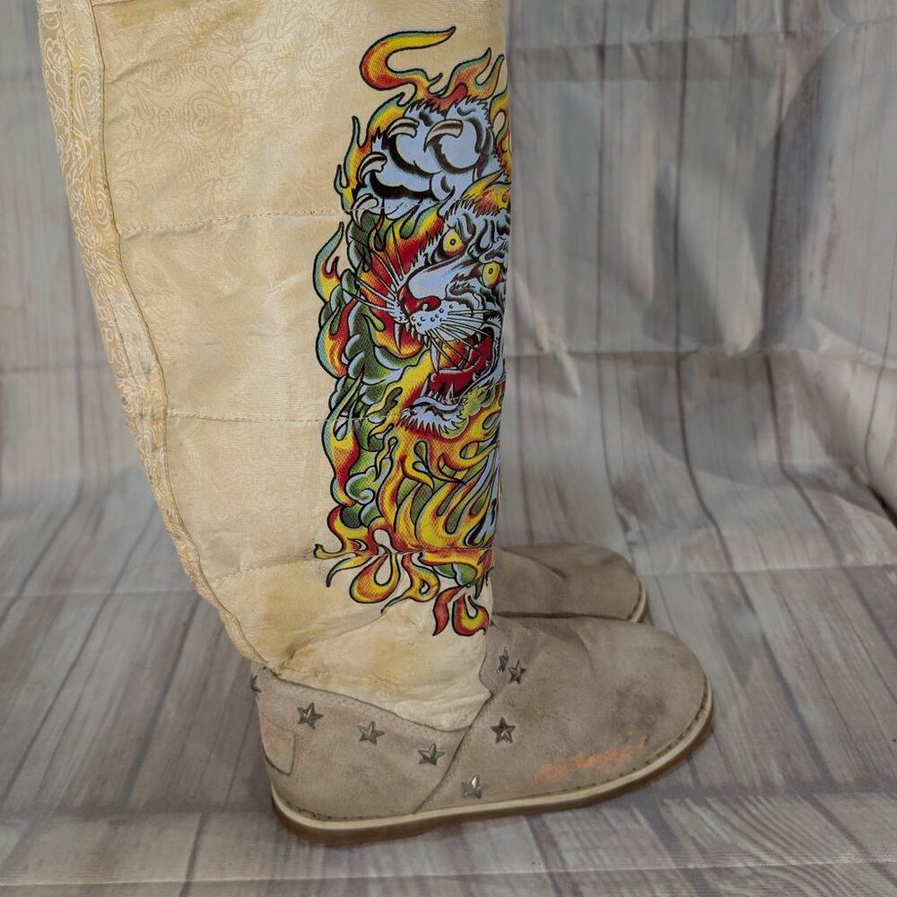 Ed Hardy Don Ed Hardy Women's Beige Tiger Faux Fur Suede Lined Star Size US 9 / IT 39 - 4 Thumbnail