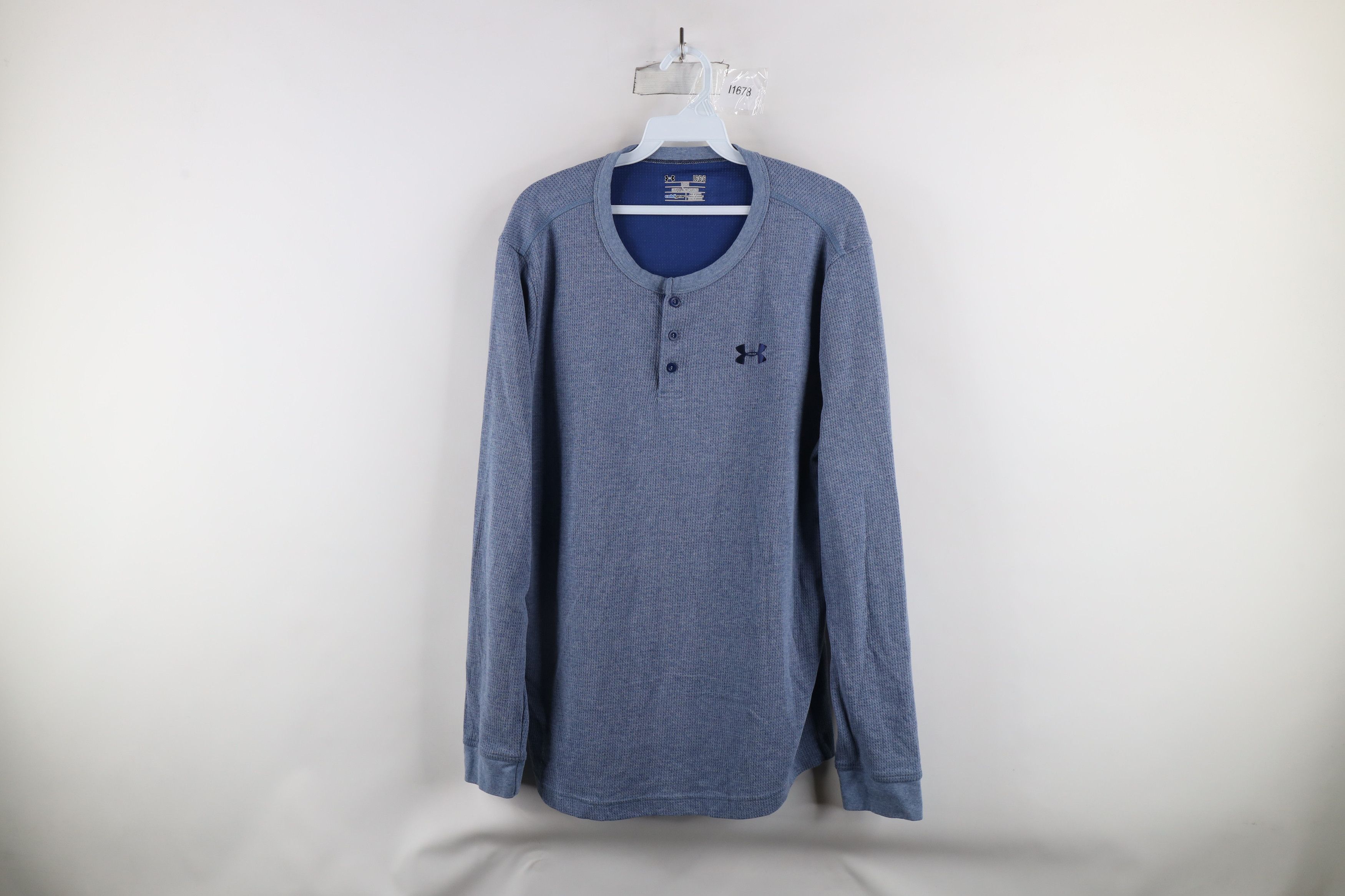 Under Armour × Vintage Under Armour Loose Thermal Waffle Knit Henley T-Shirt Blue Size US L / EU 52-54 / 3 - 1 Thumbnail