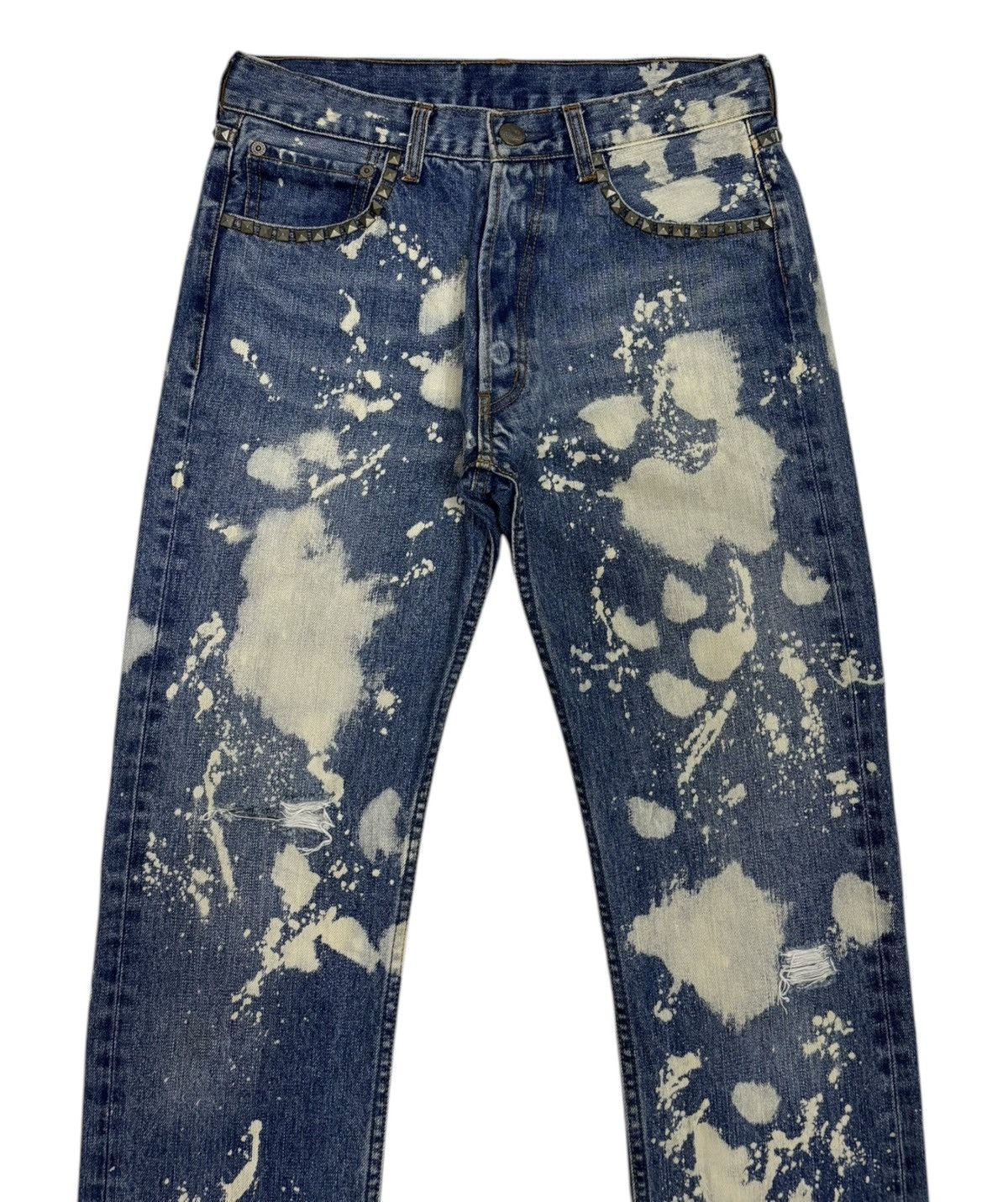 If Six Was Nine × Isamu Katayama Backlash × Yasuyuki Ishii RARE! Metal Studded Bleach Jeans Soareak Straight Jeans Size US 29 - 3 Thumbnail